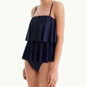 J. Crew Navy Blue Tiered Strapless or Spaghetti Strap One Piece Swimsuit Size 4